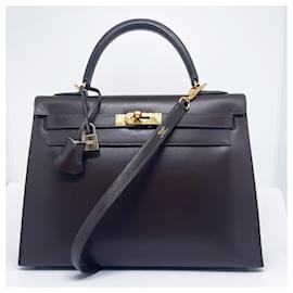 Hermès-Hermès Kelly saddler 32 cm in brown box-Dark brown