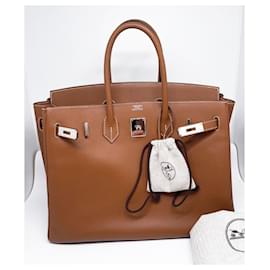 Hermès-Birkin 35 Gold Epsom leather white stitching-Light brown