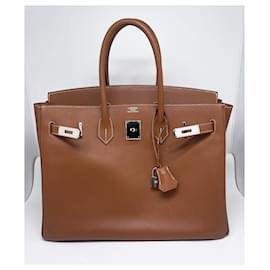 Hermès-Birkin 35 Gold Epsom leather white stitching-Light brown