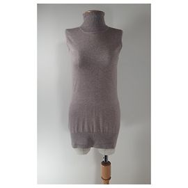 Autre Marque Tank Polo Pullover Kaschmir Seide Wolle Mischung Beige Grau Beige Grau