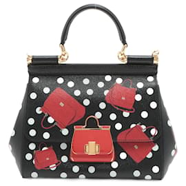 Dolce & Gabbana-Sicily Polka Dots Small Dauphine Leather Black Bag-Black