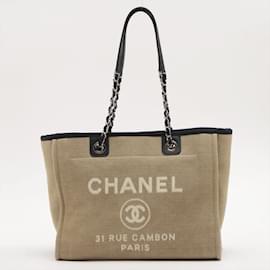 Chanel-Deauville MM Canvas & Leather Beige Silver-Multiple colors