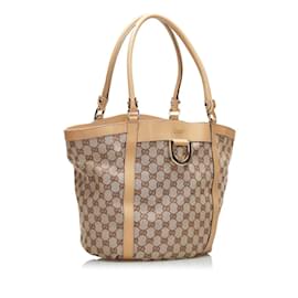 Gucci-GG Canvas Abbey D-Ring Tote Bag 211982-Brown