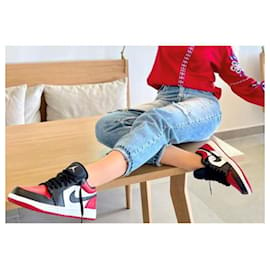 Nike-Air Jordan 1 Niedriger „Bred Toe“-Schwarz,Weiß,Rot