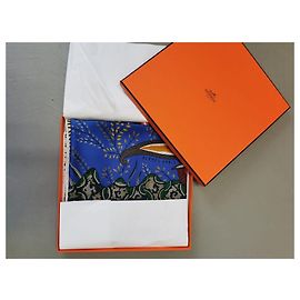 Hermès Pañuelo Hermes flores de sudáfrica 140 Verde Naranja Azul claro