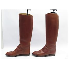 Hermès-HERMES SHOES RIDER BOOTS 38.5 BROWN LEATHER BOOTS-Caramel