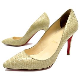 CHAUSSURES CHRISTIAN LOUBOUTIN ESCARPINS PIGALLE 85 36 CUIR PYTHON SHOES Beige