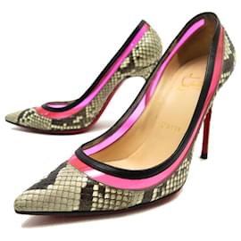 Christian Louboutin-NEW CHRISTIAN LOUBOUTIN SHOES PAULINA PUMPS 37 LEATHER PYTHON SHOES-Brown