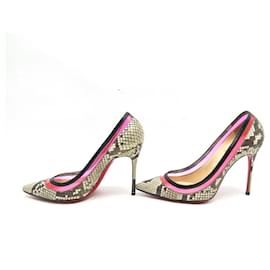 Christian Louboutin-NEW CHRISTIAN LOUBOUTIN SHOES PAULINA PUMPS 37 LEATHER PYTHON SHOES-Brown