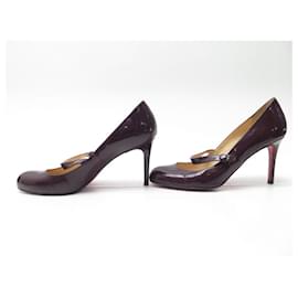 Christian Louboutin-CHRISTIAN LOUBOUTIN WALLIS SHOES 100 Mary Jane 39 PATENT LEATHER SHOES-Dark red