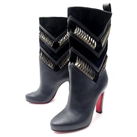 Christian Louboutin-CHRISTIAN LOUBOUTIN SHOES 37 SUEDE & LEATHER HEEL BOOTS BOOTS SHOES-Black