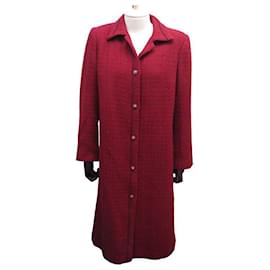 Chanel-CHANEL CREATIONS COAT LONG LION HEAD BUTTONS M 38 IN TWEED COAT-Dark red