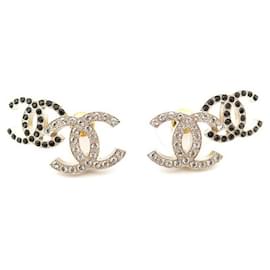 Chanel-NINE EARRINGS CHANEL lined LOGOS CC GOLDEN METAL & STRASS EARRINGS-Golden