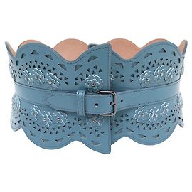 Alaïa NEW ALAIA CORSET BELT OPENWORK 8W1E082rca43 T70 BLUE FLORAL LEATHER BELT Blue