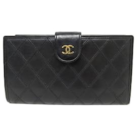 Chanel-VINTAGE CHANEL WALLET CLASP TIMELESS QUILTED BLACK LEATHER WALLET-Black
