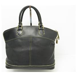 Louis Vuitton-LOUIS VUITTON LOCKIT MM BLACK SUHALI LEATHER HAND BAG-Black