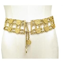 Chanel-CHANEL BELT CHAIN MEDALLIONS LOGO CC & STARS 95-103 CHAIN GOLD BELT-Golden
