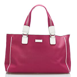 Gucci-Canvas Web Tote Bag 264216-Pink