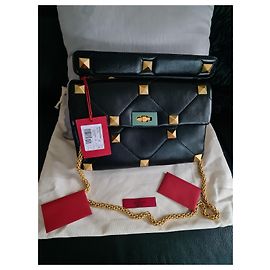Borsa grande in pelle con borchie romane Valentino Garavani, new Nero