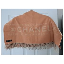 Chanel-Chanel CASHMERE Scarf/Shawl Rue Cambon Paris - Coral - USED-Coral