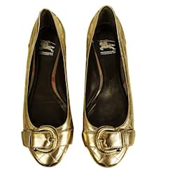 Burberry-Burberry gold quilted leather Oxford ballerina ballet flats buckle 39,5-Golden