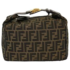 Fendi-FENDI Zucca Canvas Sac à Main Nylon Marron Noir Auth 40057-Marron,Noir