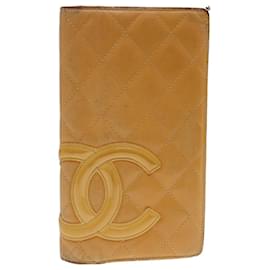 Chanel-CHANEL Cambon Line Long Wallet Leather Beige CC Auth yk6392-Beige