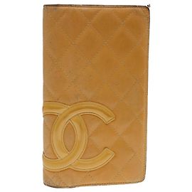 CHANEL Cambon Line Cartera Larga Piel Beige CC Auth yk6392 Beige