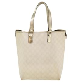 Gucci-GUCCI GG Canvas Tote Bag PVC Leather White 189896 auth 39964-White