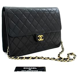 Chanel-CHANEL Chain Shoulder Bag Clutch Black Quilted Flap Lambskin Purse-Black