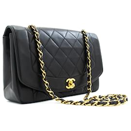 Chanel-CHANEL Diana Flap Chain Sac à bandoulière Sac à main en cuir d'agneau matelassé noir-Noir