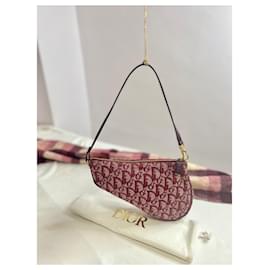 Dior-Vintage Red Mini Saddle Diorissimo Monogram Canvas Shoulder Underarm Bag-Dark red