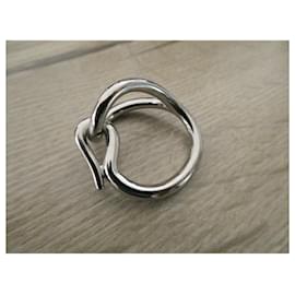 Hermès-Hermès "jumbo" scarf ring in silver steel-Silver hardware