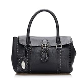 Fendi-Sac à main en cuir Selleria 8BR486-Noir