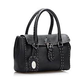 Fendi-Selleria Leather Handbag 8BR486-Black