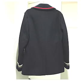 Gucci-*GUCCI Gucci  Bicolor Silvy Web Ribbon Felt Jacket Pea Coat Wool Men's Navy Navy-Navy blue