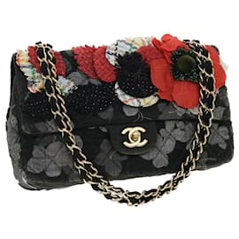 Chanel-CHANEL Matelasse lined Chain Turn Lock Shoulder Bag Nylon Black CC Auth 40359-Black