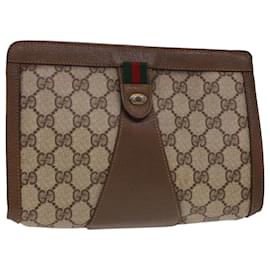 Gucci-GUCCI GG Canvas Web Sherry Line Clutch Bag PVC Leather Beige Red Auth am4171-Red,Beige