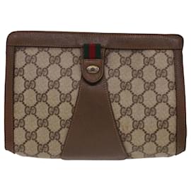 Gucci-GUCCI GG Canvas Web Sherry Line Clutch Bag PVC Leder Beige Rot Auth am4171-Rot,Beige