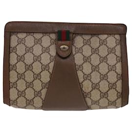 Gucci-GUCCI GG Canvas Web Sherry Line Clutch Bag PVC Leather Beige Red Auth am4171-Red,Beige