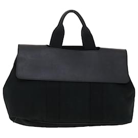 Hermès-HERMES Valparaiso Hand Bag Canvas Black Auth bs4841-Black