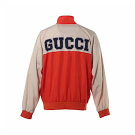 Gucci-*Gucci Interlocking G Polyester x Polyurethane Jacket M Men's Beige x Orange Back Logo Blouson-Orange