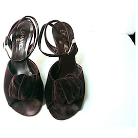 Chanel-CHANEL Crushed raspberry velvet sandals T40,5 IT very good condition-Dark red