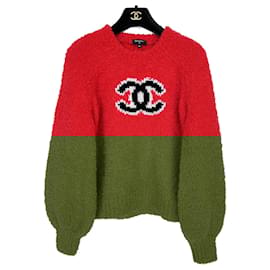 Chanel-Pull à logo emblématique en peluche-Rouge