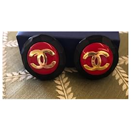 Chanel-Chanel Collection 23 1980’s Oversized Clip on Earrings Red Black Gold-Black,Red,Gold hardware