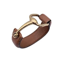 Gucci-Vintage Tan Leather Bangle Cuff Belt Bracelet Gold Horsebit-Beige