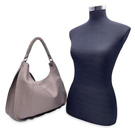 Fendi-Selleria Silver Leather Hobo Shoulder Bag Tote-Silvery