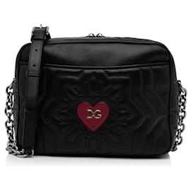 Dolce & Gabbana-Dolce&Gabbana Black Logo Heart Quilted Crossbody Bag-Black