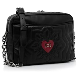 Dolce & Gabbana-Dolce&Gabbana Black Logo Heart Quilted Crossbody Bag-Black