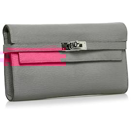 Hermès-Portefeuille classique Hermes Kelly rose-Rose